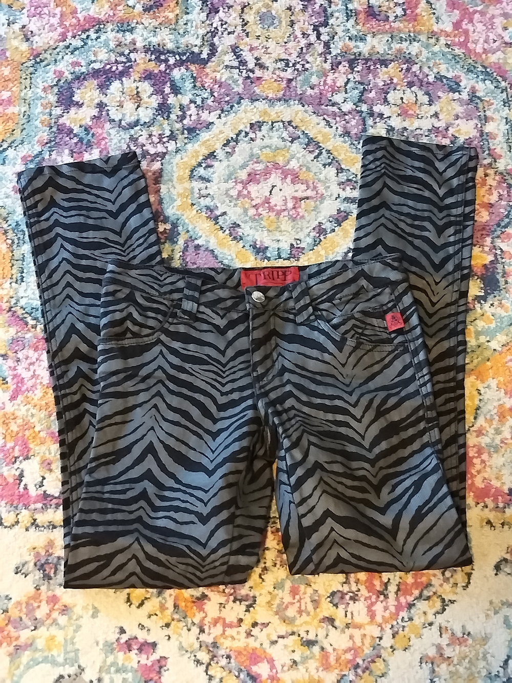Tripp NYC Black and Gray Zebra Print Straight Leg Pants